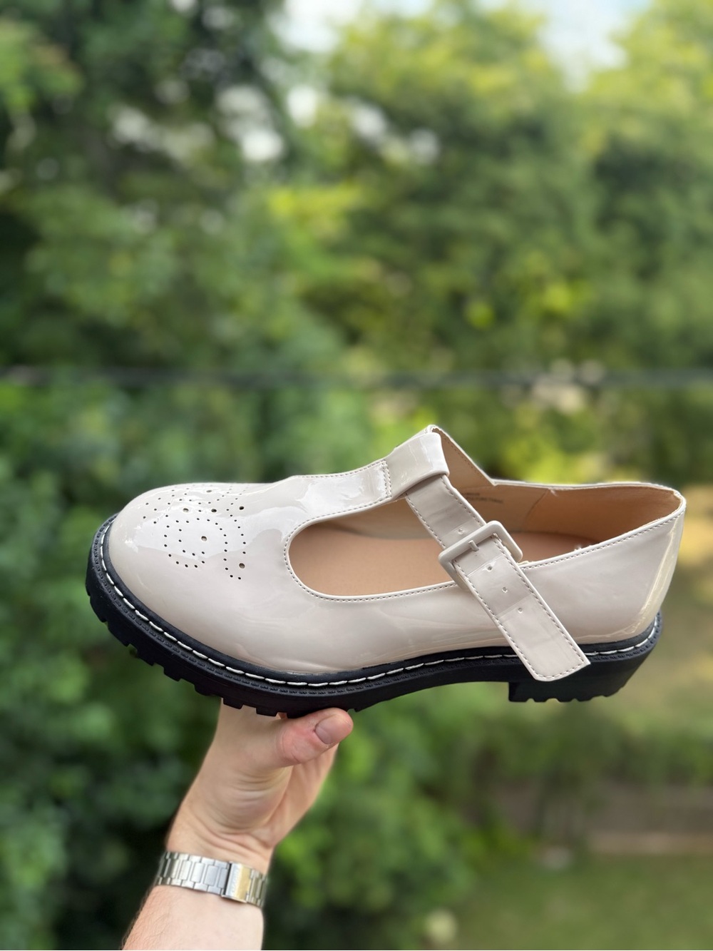 torrid Patent T‑Strap Mary Jane Ankle Shoe in Cream
